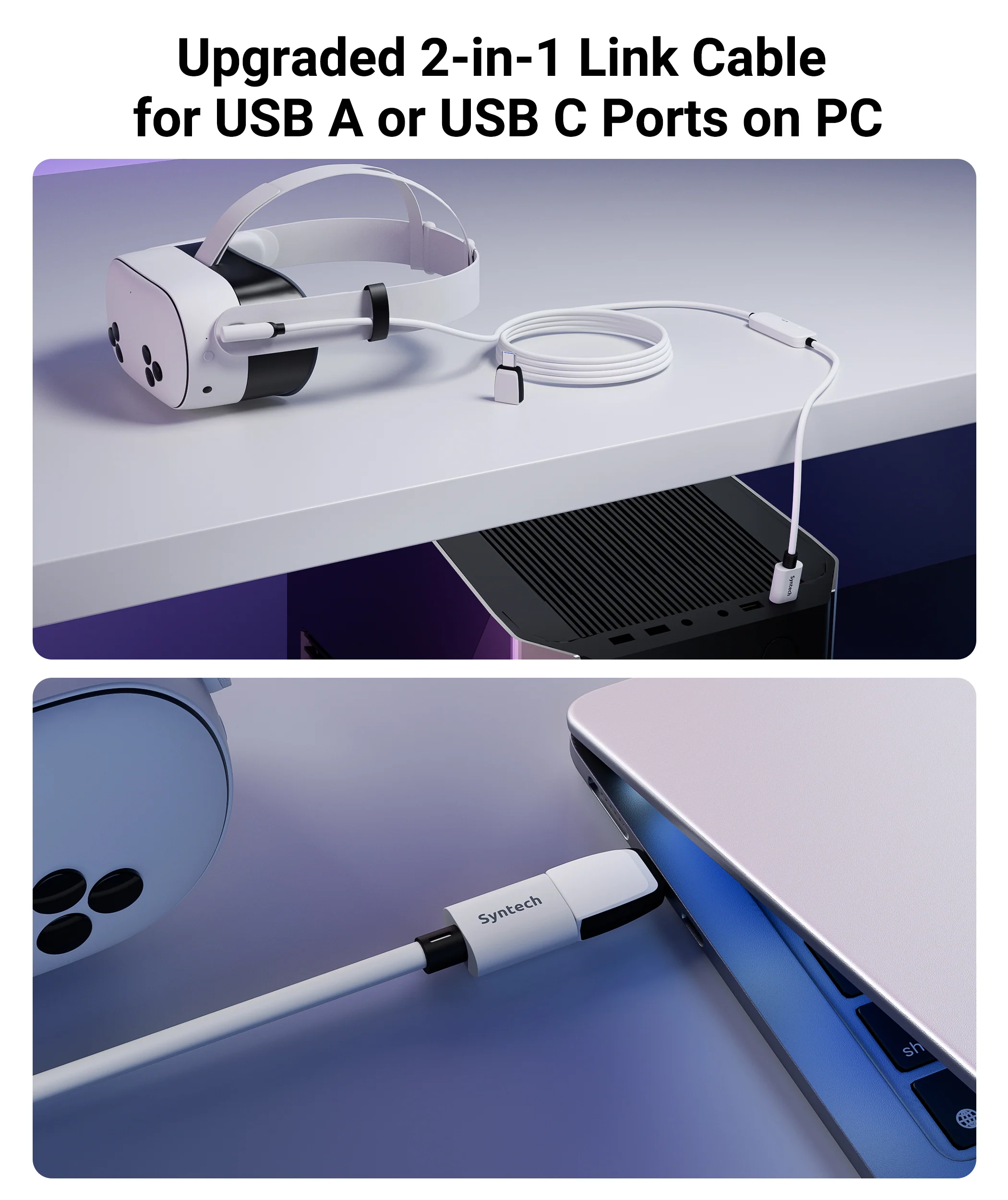 2 in 1 VR Headset Fast Charging Link Cable for Quest2, Quest3, Pico4 - Image 4