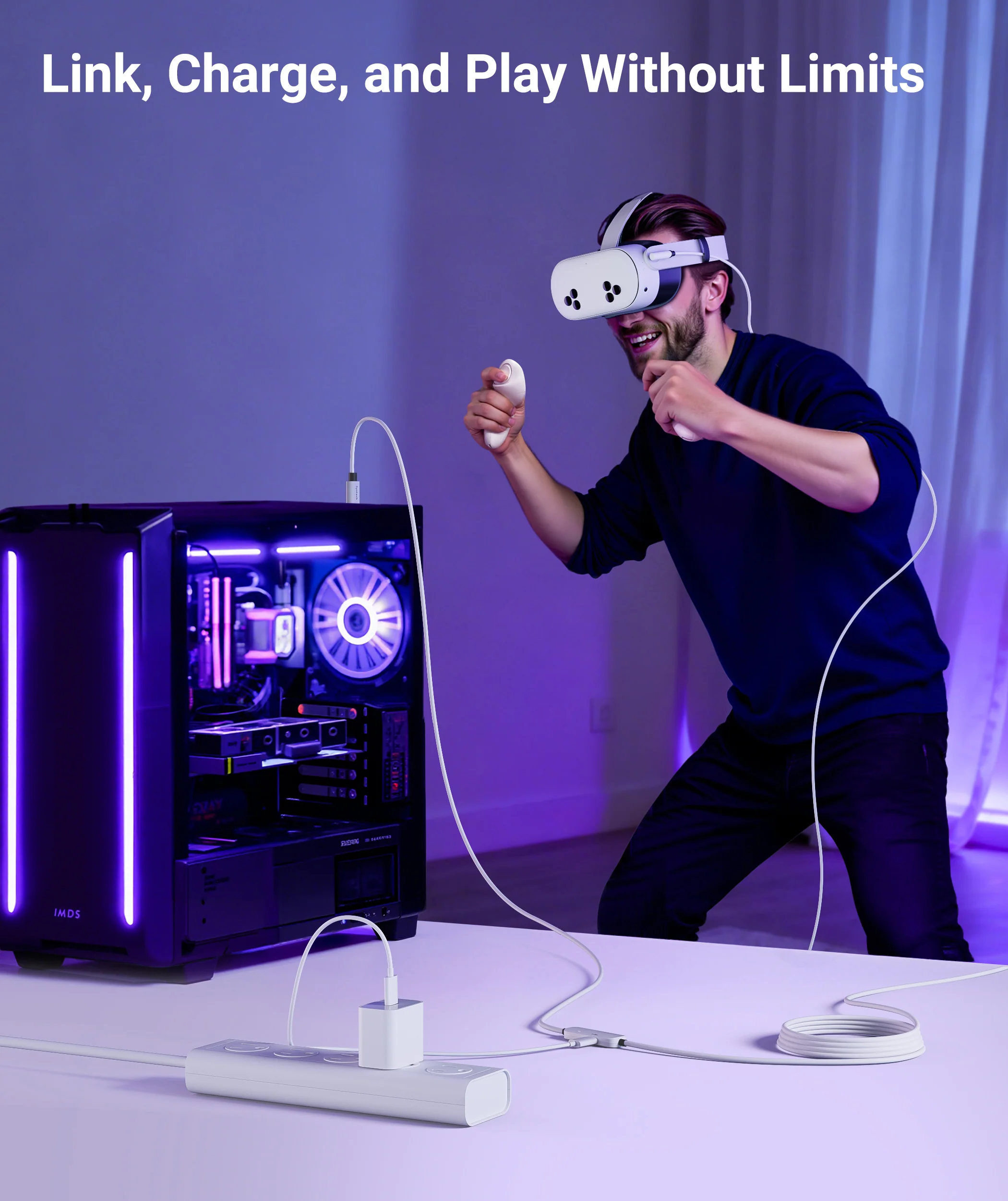 2 in 1 VR Headset Fast Charging Link Cable for Quest2, Quest3, Pico4 - Image 5