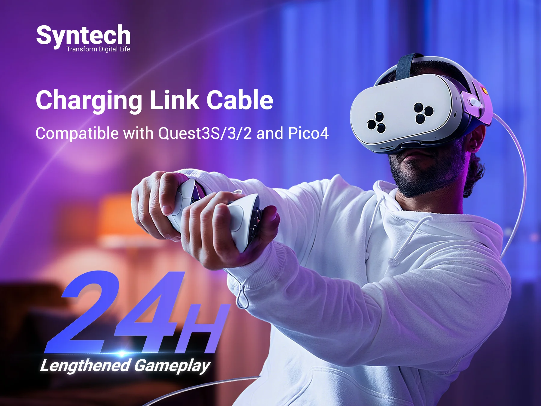 2 in 1 VR Headset Fast Charging Link Cable for Quest2, Quest3, Pico4 - Image 8